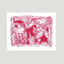 画像をギャラリービューアに読み込む, 横山裕一「ファッションと密室」木版画(赤)